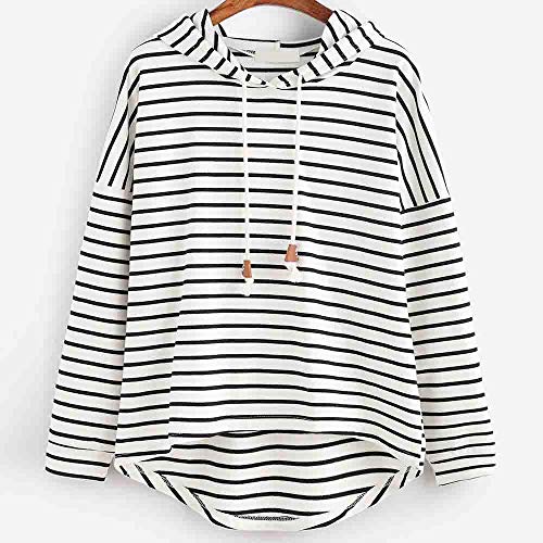 VJGOAL Mujer otoño Plus Size Moda Raya con Bolsillos Casual Sweatshirt Manga Larga Crop Jumper Pullover Tops (Blanco, M)