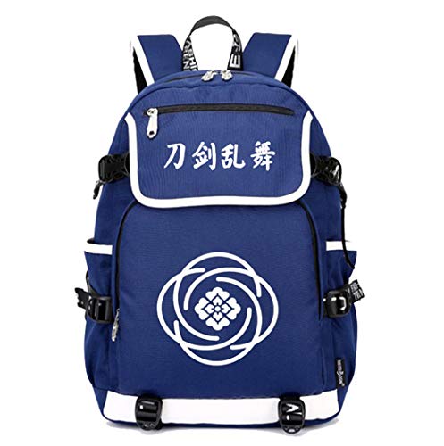 WANHONGYUE Touken Ranbu Online Juego Cosplay Bolsa para la Escuela Mochila para Portátil de 15.6" con Puerto de Carga USB Azul / 1