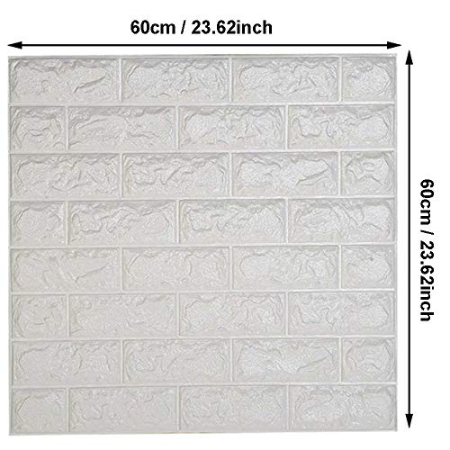 WANWEITONG 3D Papel Tapiz de Ladrillo, Auto Adhesivo Pegatinas de Pared de Ladrillo de Imitación, DIY Wall Stickers Moderno Decorativo para Hogar Cocina Salón Moderna TV Decor (12 Piezas, Blanco)