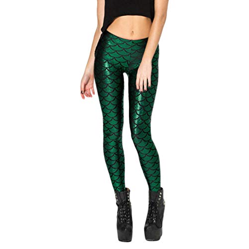 WanYangg Leggings Mujer Push Up Skinny Legging Pantalones Brillante Sirena Escamas De Pescado Cintura Alta Elásticas Leggins para Fitness Club Nocturno Disco Partido Verde M