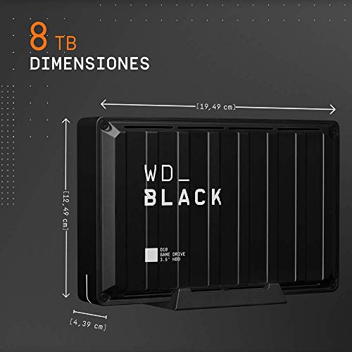 WD_BLACK D10 Game Drive de 8 TB - 7200RPM con refrigeración activa para guardar tu enorme colección de juegos PC o consola