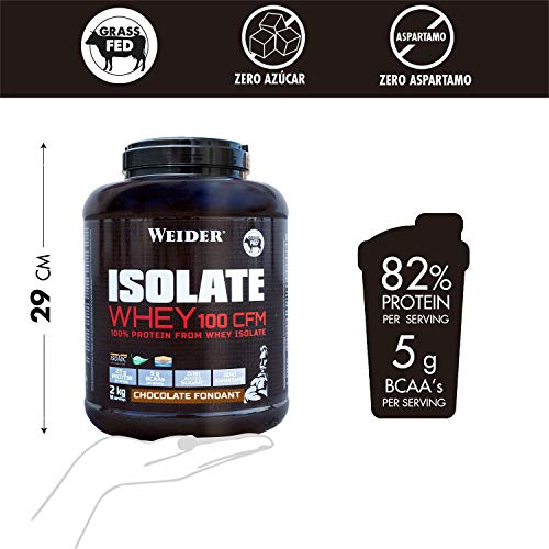 Weider Isolate Whey 100CFM 2000 gr Chocolate. 100% aislado de proteina de suero. Cero azúcar, cero aspartamo, con stevia, con dygezime, con BCAA, apto para veganos. Isolac. Para dietas keto.