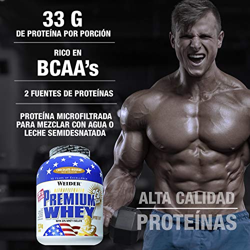 Weider Premium Whey, CFM, 2g de L-Glutamina por toma. Sabor Chocolate con nueces - 2300 gr