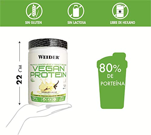 Weider Vegan Protein, sabor vainilla, proteína 100% vegetal de guisantes (PISANE) y arroz, sin gluten, sin lactosa, sin aceite de palma (750 g)