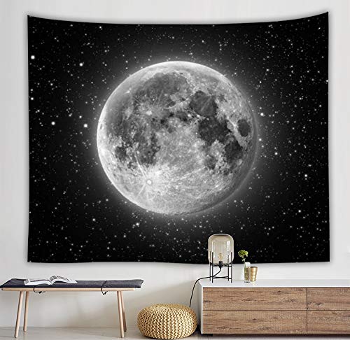 WERT Sea Rises Bright Moon Tapiz Colgante de Pared Moon Light Tapices Estilo Fresco Paisaje Mar Negro Hippie Paño de Pared Home Deco A2 73x95cm