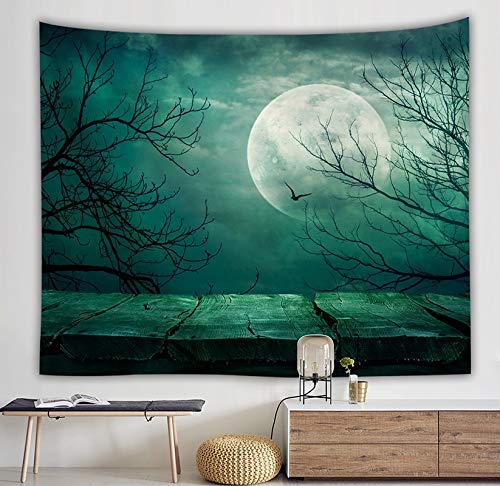 WERT Sea Rises Bright Moon Tapiz Colgante de Pared Moon Light Tapices Estilo Fresco Paisaje Mar Negro Hippie Paño de Pared Home Deco A2 73x95cm