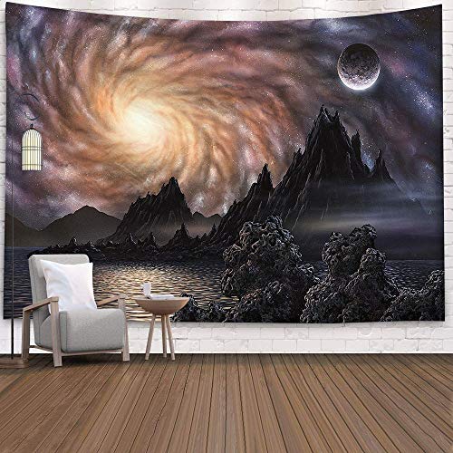 WERT Tapiz de Calavera Mandala Tapiz Luna Sol Blanco Tapiz Negro Tapiz Hippie Decoración de Dormitorio Tapiz psicodélico A11 180x200cm