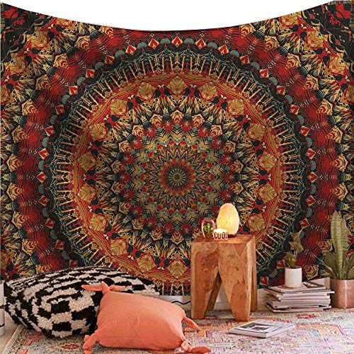 WERT Tapiz de Mandala Indio Chakra Sun Moon Hippie Alfombra de Granja decoración de Dormitorio A10 95x73cm