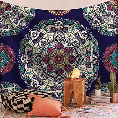 WERT Tapiz de Mandala Indio Chakra Sun Moon Hippie Alfombra de Granja decoración de Dormitorio A10 95x73cm