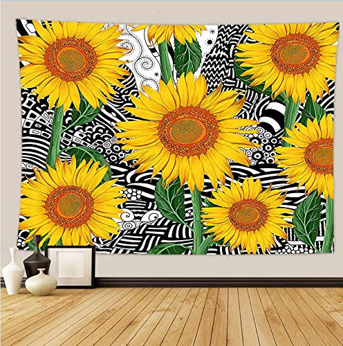 WERT Tapiz de mar de Flor de Girasol nórdico Colgante de Pared de poliéster Fondo Familiar Tela de Fondo de Playa Tapiz de Zabu A17 73x95cm