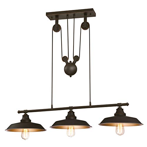 Westinghouse Lighting Three-Light Indoor Island Pulley Pendant Poleas, Bronce Aceitado, Lámpara de techo colgante con 3 luces