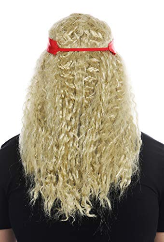 WIG ME UP- 31912-FR61 Peluca Carnaval Halloween Mujeres Hombres Cabello Largo Raya en Medio Cinta de Cabeza Hippie los 60 rizos crespos rubios