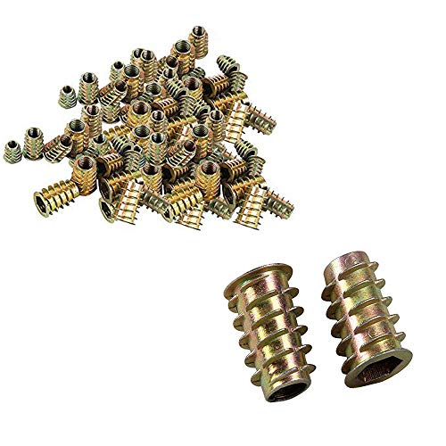 Wohlstand100 pcs/bolsa Rosca Hex Socket,Aleación Zinc Insertos de RoscaM4*10mm/M5*10mm/M6*12mm/M8*14mm,Carpintería Madera Kit de Herramienta de Surtido de Tuercas para Mueble de Madera (4 Tamaños)