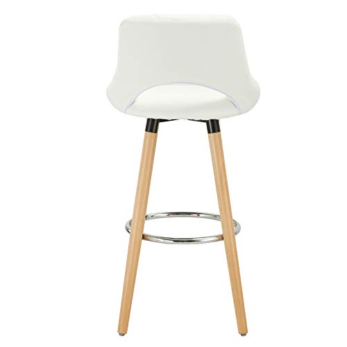 WOLTU 2X Taburetes de Bar con Respaldo Sillas de Cocina Juego de 2 Taburetes Altos Cocina Marco de Madera Maciza Imitación de Cuero Silla de Diseño Madera Blanco BH111ws-2