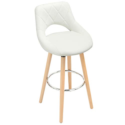 WOLTU 2X Taburetes de Bar con Respaldo Sillas de Cocina Juego de 2 Taburetes Altos Cocina Marco de Madera Maciza Imitación de Cuero Silla de Diseño Madera Blanco BH111ws-2