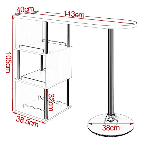 WOLTU Mesa de Bar Mesa de Bistro Mesa de Comedor con Tres Rejillas Estructuras para Vino, Metal, MDF 113x40x105cm(BxTxH) Blanco BT22ws