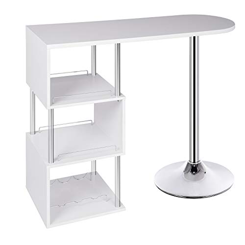 WOLTU Mesa de Bar Mesa de Bistro Mesa de Comedor con Tres Rejillas Estructuras para Vino, Metal, MDF 113x40x105cm(BxTxH) Blanco BT22ws