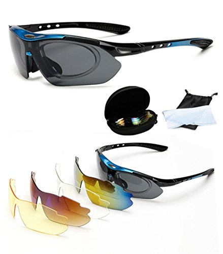 Wondder Gafas de Ciclismo 5 Lente de la Bicicleta Ciclismo Gafas de Sol Deportes al Aire Libre Gafas de Montar Bicicleta Ciclismo Gafas UV400 con Miopía Anillo Interior para Hombres Mujeres (Azul)