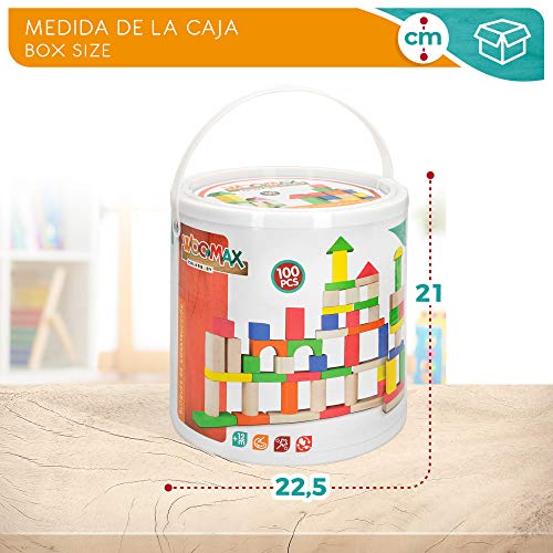 WOOMAX-Cubo 100 bloques de madera, (Colorbaby 40993)