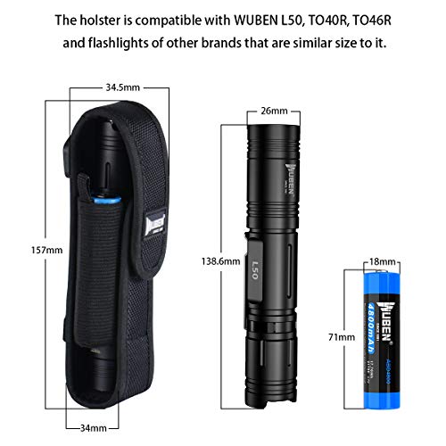 WUBEN Funda de Linterna, Bolsa de Seguridad para Linterna Escalable Bolsa de Cintura Nylon Negro 6"x1.2