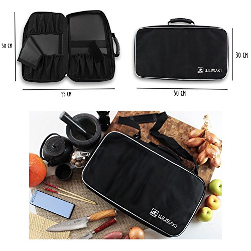 Wusaki Maletín vacío para 21 cuchillos y utensilios de cocina - 1 bolsillo adicional para accesorios - Negro