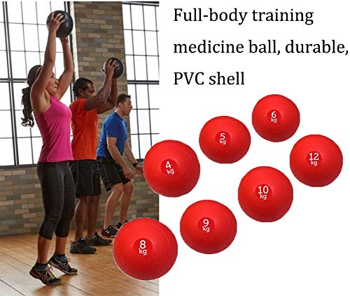 WXYZ Pelota Medicinal Balón Medicinal De Fitness Rojo, Bola Grand Slam Rellena De Arena, Bola De Gravedad, Superficie Antideslizante De PVC Grueso Para Un Agarre Fácil, Entrenamiento Muscular 2kg-20kg