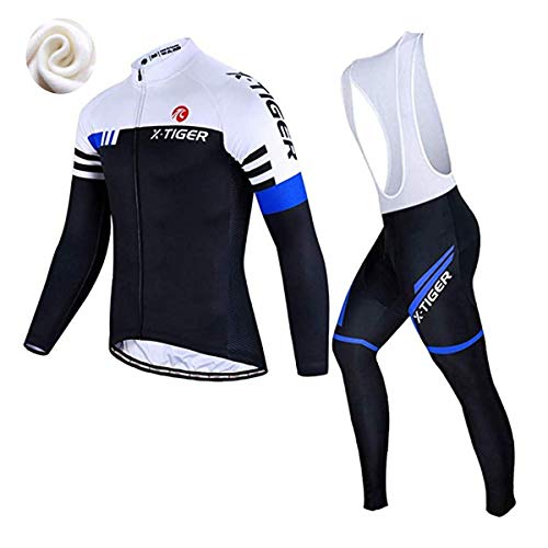 X-TIGER Ciclismo Maillots para Hombres con Tirantes Manga Corta Transpirable Secado Rápido con 5D Acolchado Gel Culotes Pantalones Cortos (Azul y Negro, XXL (CN)= XL (EU))