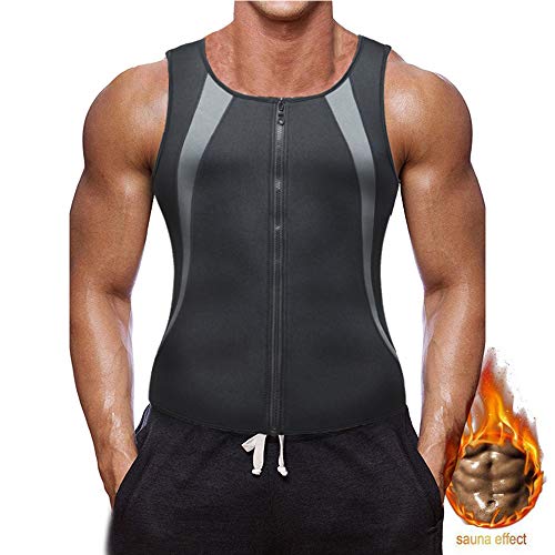 XDSP Faja Reductora Hombre Adelgazante Corsé con Cremallera Camiseta Termica, Compresión Desarrollo Muscular Quema Grasa Pérdida de Peso Sudoración Cremallera para Hombre (Black, L)