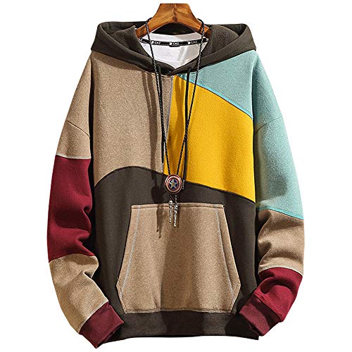 XIAOYAO Hombre Sudadera con Capucha Deportiva Manga Larga Hoodie (Caqui, XL (Peso: 55-60 kg))