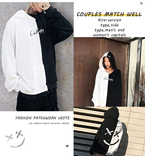 XIAOYAO Hombre Sudadera con Capucha Deportiva Manga Larga Hoodie Casual Camisa de Entrenamiento (S, Blanco Negro)