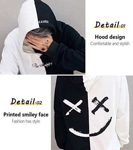 XIAOYAO Hombre Sudadera con Capucha Deportiva Manga Larga Hoodie Casual Camisa de Entrenamiento (S, Blanco Negro)