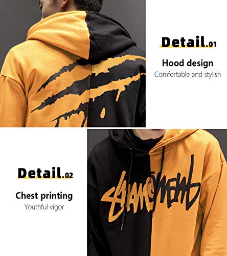 XIAOYAO Hombre Sudadera con Capucha Deportiva Manga Larga Hoodie Casual Camisa de Entrenamiento (XXXL, Naranja Negro 2)