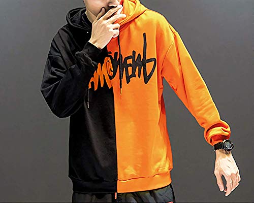 XIAOYAO Hombre Sudadera con Capucha Deportiva Manga Larga Hoodie Casual Camisa de Entrenamiento (XXXL, Naranja Negro 2)