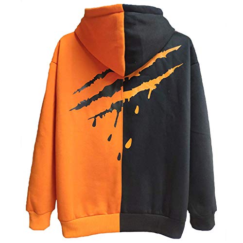 XIAOYAO Hombre Sudadera con Capucha Deportiva Manga Larga Hoodie Casual Camisa de Entrenamiento (XXXL, Naranja Negro 2)