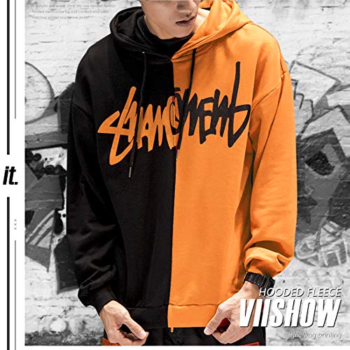 XIAOYAO Hombre Sudadera con Capucha Deportiva Manga Larga Hoodie Casual Camisa de Entrenamiento (XXXL, Naranja Negro 2)