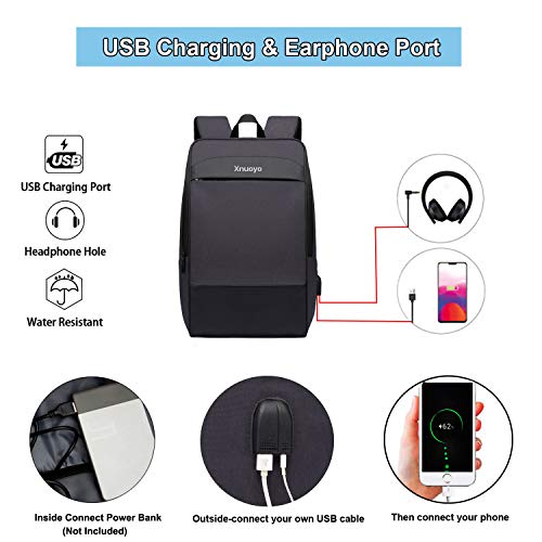 Xnuoyo 17.3 Pulgadas Mochila Hombre, Impermeable Mochila con Puerto de USB，Mochila de Gran Capacidad para Hombre Mujer Oficina Trabajo Diario Negocio Multifuncional (Negro)