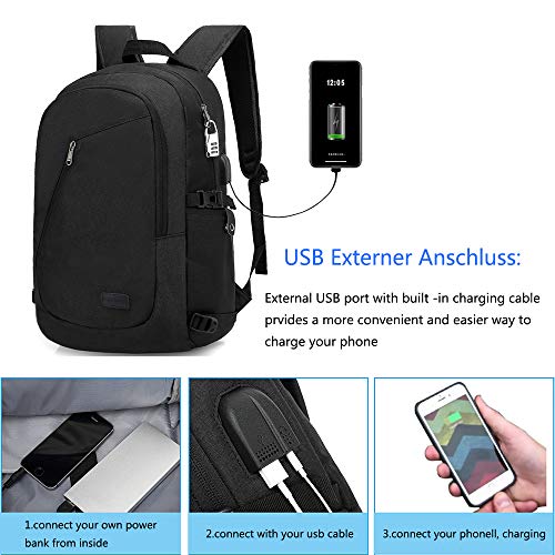 XQXA Mochila Antirrobo Impermeable,Mochila Portatil 15.6 Pulgadas Mochila Hombre con Puerto de Carga USB,Mochila Backpack para el Laptop para Ordenador del Negocio Trabajo Diario Viaje-Negro