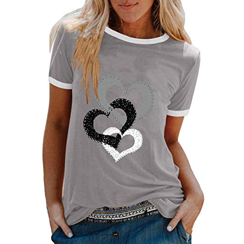 YANFANG Camiseta De Manga Corta Suelta con Cuello Redondo Y Estampado Informal A La Moda para Mujer, Blusa Superior, Jersey Camisetas Mujer Raya Blusas Tops FiestaLGray