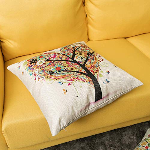 Yangbaga Colorido Otoño（5pc） Flor Árbol Algodón de Lino, Throw Pillow Case, Funda de Almohada para Cojín, 45x45 cm