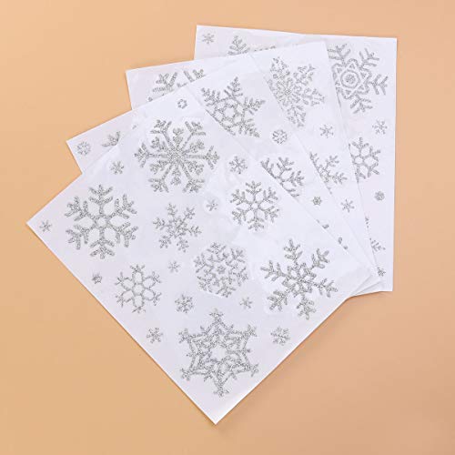 YeahiBaby Vinilos de Navidad para Ventana de Copo de Nieve Pegatinas de Navidad Adornos para Ventanas Pared (Plata) 4 Piezas