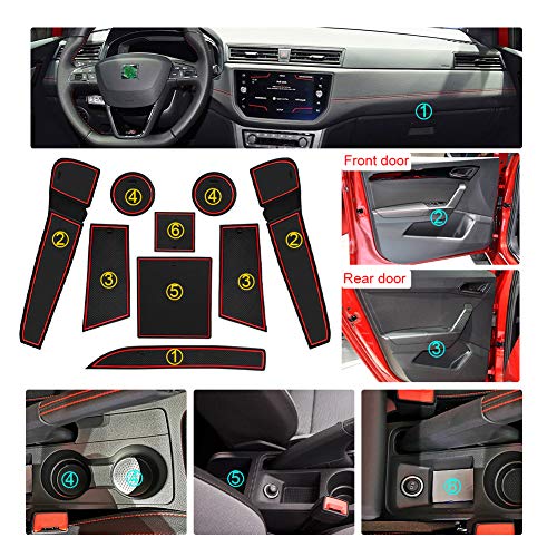 YEE PIN Alfombrillas Antideslizantes Seat Ibiza Arona 2017-2019 Accesorios, Alfombras de Goma para Consola Central Portavasos Coche Interior