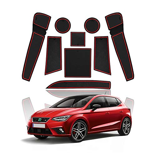 YEE PIN Alfombrillas Antideslizantes Seat Ibiza Arona 2017-2019 Accesorios, Alfombras de Goma para Consola Central Portavasos Coche Interior