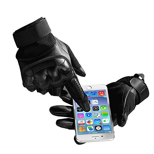 Yizhet Guantes de Moto Guantes Tácticos Pantalla Táctil Guantes Dedo Completo Antideslizante para Motocicleta Ciclismo Caza Escalada Acampar - Negro (L)