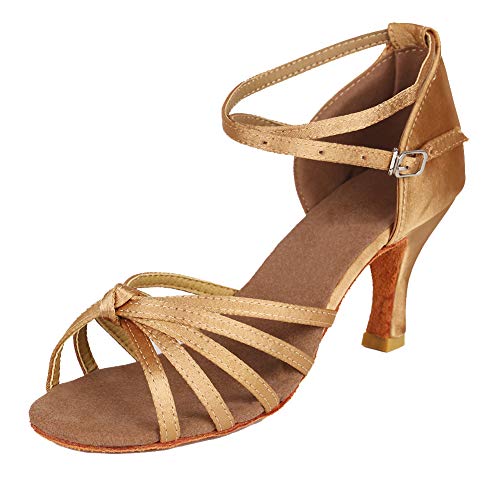 YKXLM Mujeres&Niña Zapatos latinos de baile Zapatillas de baile de salón Salsa Performance Calzado de Danza,ES217-7,Beige color,EU 39