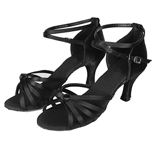 YKXLM Mujeres&Niña Zapatos latinos de baile Zapatillas de baile de salón Salsa Performance Calzado de Danza,ES217-7,Negro color,EU 38.5