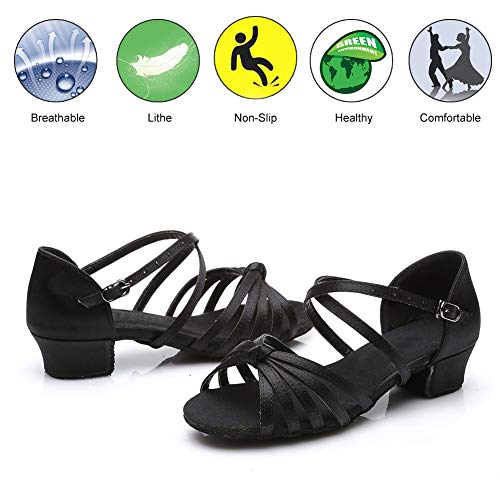 YKXLM Mujeres&Niña Zapatos latinos de baile Zapatillas de baile de salón Salsa Tango Performance Calzado de Danza,ES203,Negro,EU 38