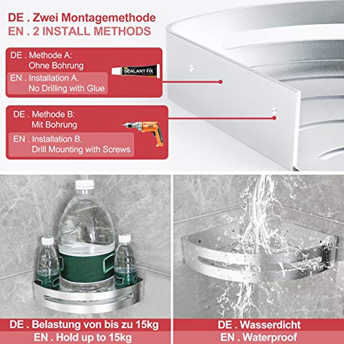 Yorbay Estantería de Esquina para Baño Ducha, Autoadhesivo, Aluminio, Acabado Mate, Estante triangular de baño,Estantes 3 Piezas Plata,Instalación sin taladro, sin daños reutilizable