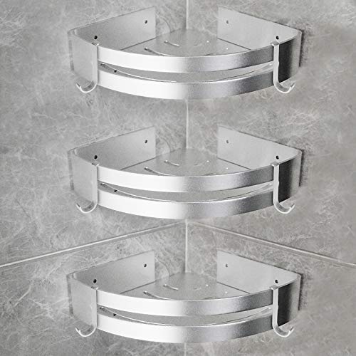 Yorbay Estantería de Esquina para Baño Ducha, Autoadhesivo, Aluminio, Acabado Mate, Estante triangular de baño,Estantes 3 Piezas Plata,Instalación sin taladro, sin daños reutilizable