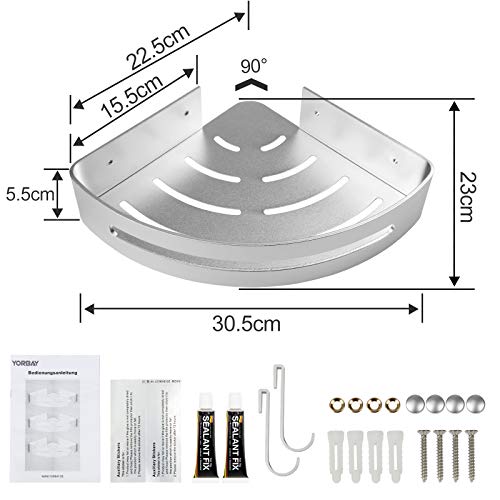 Yorbay Estantería de Esquina para Baño Ducha, Autoadhesivo, Aluminio, Acabado Mate, Estante triangular de baño,Estantes 3 Piezas Plata,Instalación sin taladro, sin daños reutilizable