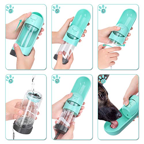 YOUTHINK Botella de Agua para Perros Gatos Dispensador Mascotas Bebedero Taza Antibacterial Portátil Telescopic para al Aire Libre Viaje Caminar 300 ML Turquesa